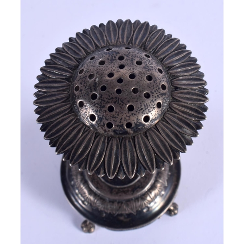 813 - A POLISH SILVER JUDAIC SILVER SPICE TOWER by F Almenar, modelled as a sunflower. 157 grams. 15 cm hi... 