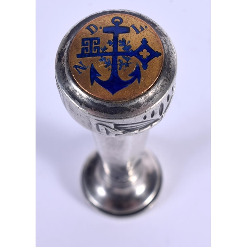 998 - AN ARTS AND CRAFTS SILVER AND ENAMEL SEAL. 42 grams. 8 cm high.