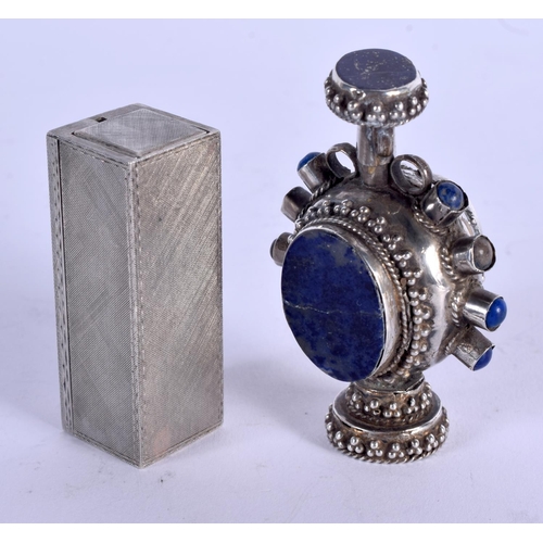 999 - AN ITALIAN SILVER LIPSTICK HOLDER and a silver bottle. 55 grams. Largest 6.5 cm high. (2)