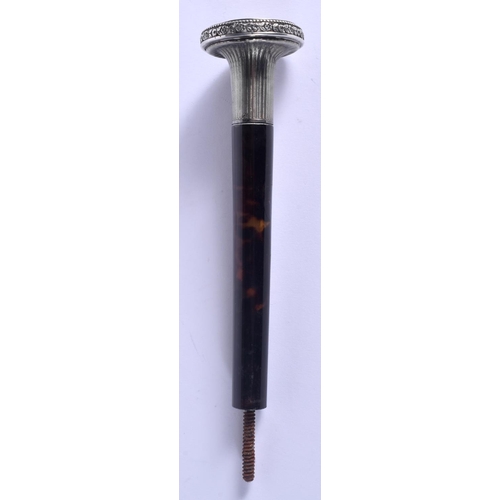 818 - AN ANTIQUE SILVER AND TORTOISESHELL PARASOL HANDLE. 78 grams. 17 cm long.