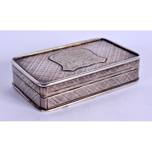 827 - AN ANTIQUE SILVER SNUFF BOX. Birmingham 1839. 88 grams. 7 cm x 4 cm.