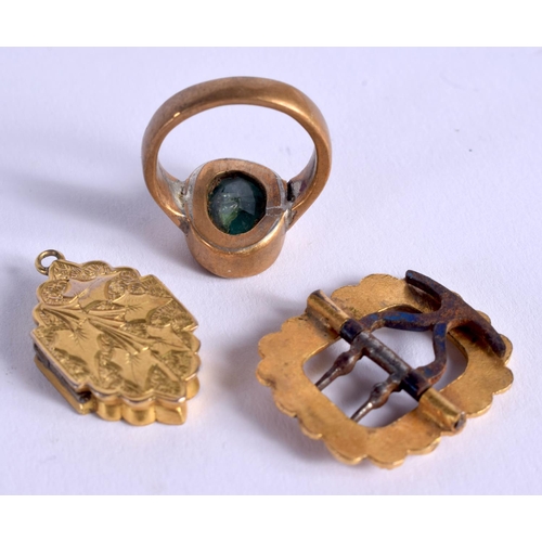 845 - A GEORGE III EMERALD RING and two others. 11 grams. (3)