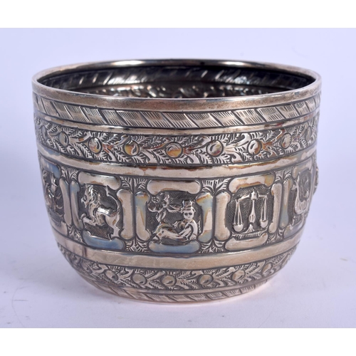 850 - A VICTORIAN SILVER SUGAR BOWL with unusual Zodiac decoration. 93 grams. 8 cm diameter.