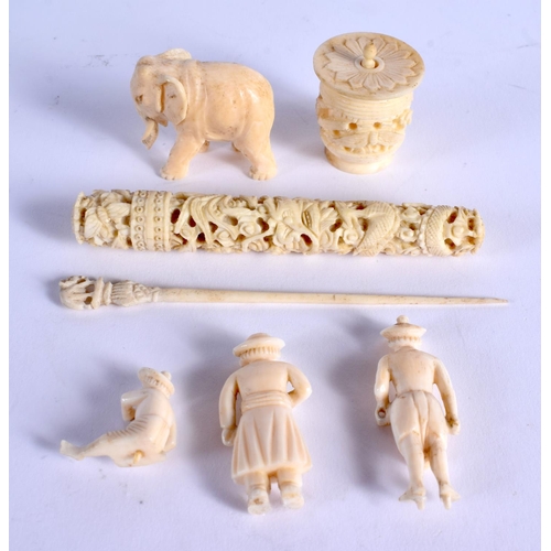 903 - A 19TH CENTURY CHINESE CANTON IVORY NEEDLE CASE together with an other antique ivory etc. (7)