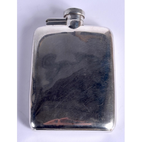 906 - AN ART DECO SILVER HIP FLASK. 145 grams. 8 cm x 12 cm.