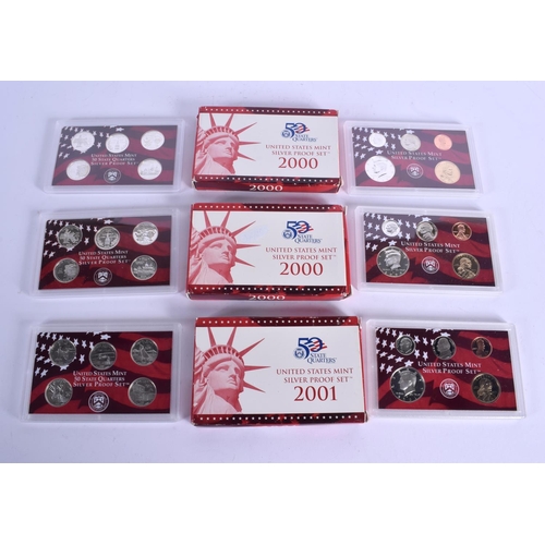 921 - THREE BOXED AMERICAN SILVER PROOF COIN SETS. (3)