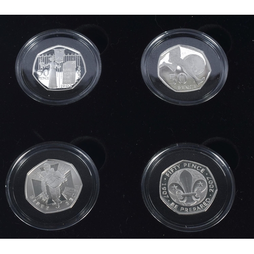 930 - A BOXED SET OF SILVER FIFTY PENCE PROOF COINS. (qty)