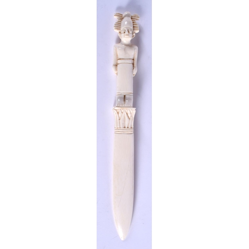 962 - A LATE 19TH CENTURY FRENCH EGYPTIAN REVIVAL IVORY PAPER KNIFE. 18 cm long.