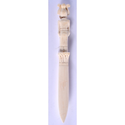 962 - A LATE 19TH CENTURY FRENCH EGYPTIAN REVIVAL IVORY PAPER KNIFE. 18 cm long.