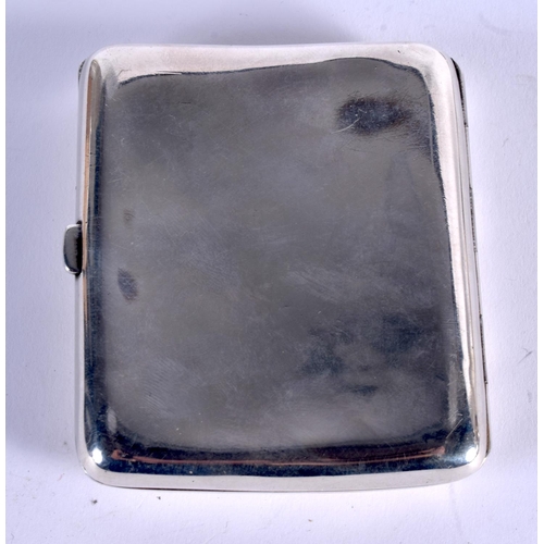 989 - AN ART DECO SILVER AND ENAMEL SHAMROCK CIGARETTE CASE. London. 97 grams. 8.5 cm x 7 cm.