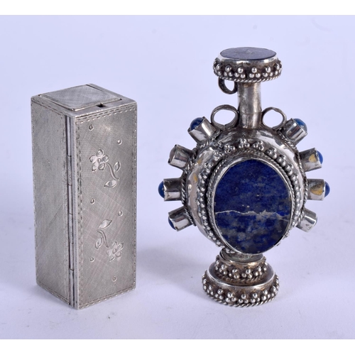 999 - AN ITALIAN SILVER LIPSTICK HOLDER and a silver bottle. 55 grams. Largest 6.5 cm high. (2)