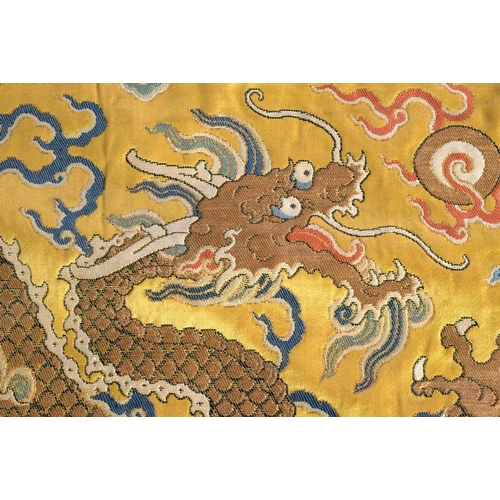 2166 - A LARGE 17TH/18TH CENTURY CHINESE SILK EMBROIDERED BROCADE PANEL Ming/Qing, decorated with dragons. ... 