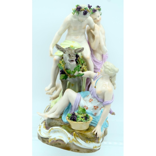 24 - A 19TH CENTURY GERMAN MEISSEN ERNST TEICHERT PORCELAIN FIGURE OF A DRUNKEN SILENUS modelled riding u... 