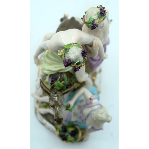 24 - A 19TH CENTURY GERMAN MEISSEN ERNST TEICHERT PORCELAIN FIGURE OF A DRUNKEN SILENUS modelled riding u... 