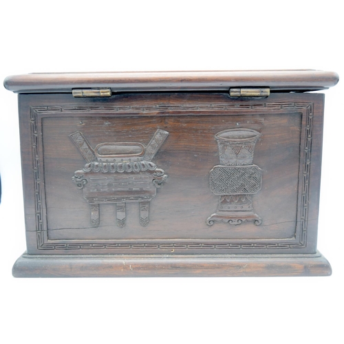 4 - A GOOD 19TH CENTURY CHINESE CARVED HONGMU HARDWOOD DOCUMENT STORAGE CHEST Qing, decorated with urns,... 