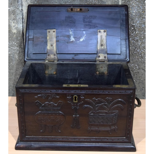 4 - A GOOD 19TH CENTURY CHINESE CARVED HONGMU HARDWOOD DOCUMENT STORAGE CHEST Qing, decorated with urns,... 