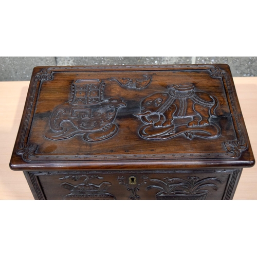 4 - A GOOD 19TH CENTURY CHINESE CARVED HONGMU HARDWOOD DOCUMENT STORAGE CHEST Qing, decorated with urns,... 