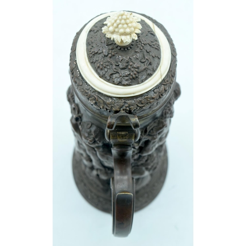 41 - A VICTORIAN ELECTROTYPE EMBOSSED TANKARD by Elkington, Mason & Co, oval, profusely decorated with cl... 