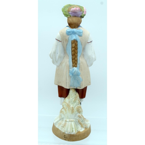 51 - A 19TH CENTURY RUSSIAN BISQUE PORCELAIN FIGURE OF A STANDING FEMALE Gardner factory, modelled as a f... 