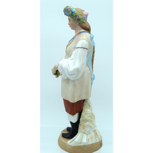51 - A 19TH CENTURY RUSSIAN BISQUE PORCELAIN FIGURE OF A STANDING FEMALE Gardner factory, modelled as a f... 