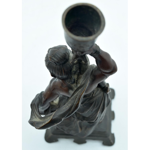 55 - A PAIR OF 19TH CENTURY JAPANESE MEIJI PERIOD BRONZE OKIMONO CANDLESTICKS in the manner of Miyao Eisu... 