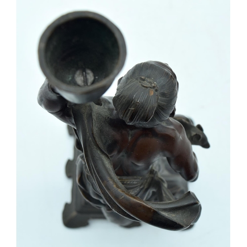 55 - A PAIR OF 19TH CENTURY JAPANESE MEIJI PERIOD BRONZE OKIMONO CANDLESTICKS in the manner of Miyao Eisu... 