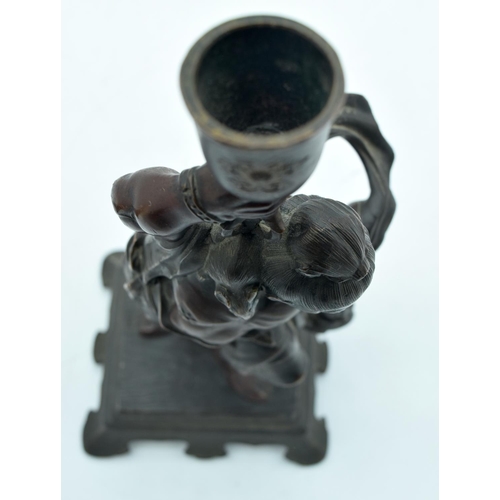 55 - A PAIR OF 19TH CENTURY JAPANESE MEIJI PERIOD BRONZE OKIMONO CANDLESTICKS in the manner of Miyao Eisu... 