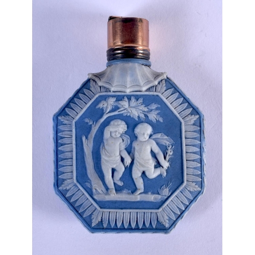 1000 - A VERY RARE 18TH CENTURY WEDGWOOD JASPERWARE SCENT BOTTLE each side applied with figures in various ... 