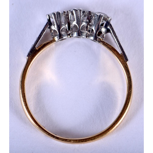 1004 - AN ANTIQUE PLATINUM AND DIAMOND RING. M/N. 2 grams.