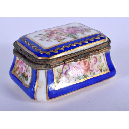 1049 - AN ANTIQUE CONTINENTAL PORCELAIN BOX painted with flowers. 6 cm x 4 cm.