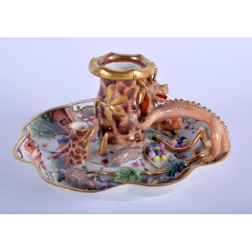 105 - A VERY RARE 19TH CENTURY MEISSEN PORCELAIN CHAMBER STICK painted in the Chinese export style with fi... 