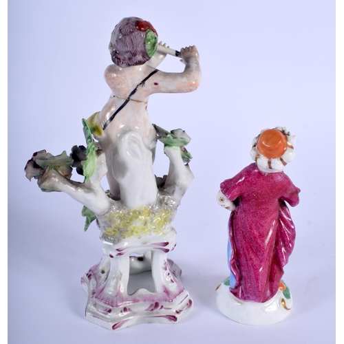 106 - AN 18TH CENTURY CONTINENTAL PORCELAIN FIGURE OF A MUSICIAN together with an early 19th century Derby... 