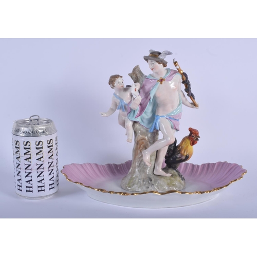 107 - A LARGE 19TH CENTURY GERMAN KPM BERLIN PORCELAIN FIGURAL GROUP modelled standing beside a chicken up... 