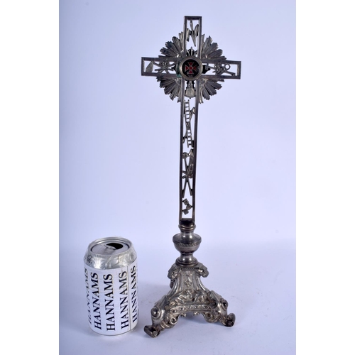 1092 - AN ANTIQUE SILVER PLATED ENAMELLED MASONIC CRUCIFIX. 38 cm x  8 cm.