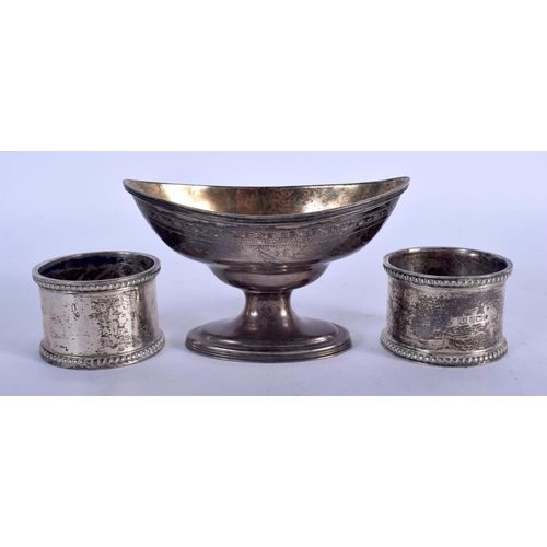 1124 - A GEORGE III SILVER SALT together with two silver napkin rings. London 1796 & Sheffield 1901. 180 gr... 