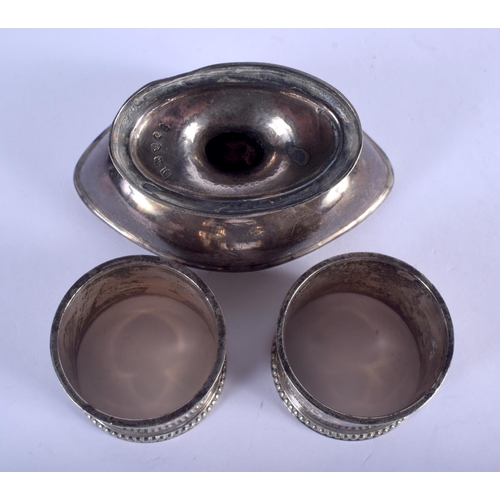 1124 - A GEORGE III SILVER SALT together with two silver napkin rings. London 1796 & Sheffield 1901. 180 gr... 