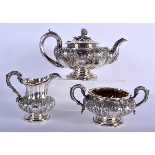 1151 - AN EARLY 19TH CENTURY ENGLISH SILVER TEASET. London 1829. 1651 grams. Largest 28 cm x 15 cm. (3)