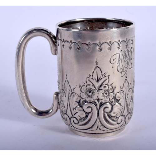 1153 - AN ANTIQUE SILVER CHRISTENING MUG. Birmingham. 65 grams. 8 cm x 7 cm.