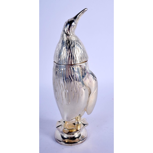 1167 - A SILVER PLATED PENGUIN SUGAR SHAKER. 18 cm high.