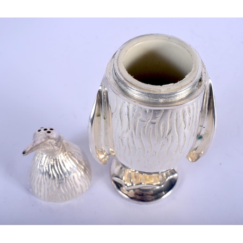 1167 - A SILVER PLATED PENGUIN SUGAR SHAKER. 18 cm high.