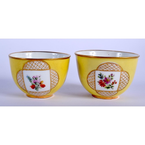 117 - A PAIR OF 18TH/19TH CENTURY MEISSEN PORCELAIN TEABOWLS AND SAUCERS painted with floral panels upon a... 