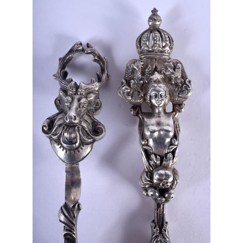 1170 - AN EXTREMELY RARE PAIR OF 18TH/19TH CENTURY CONTINENTAL SILVER UTENSILS of highly unusual form. 254 ... 