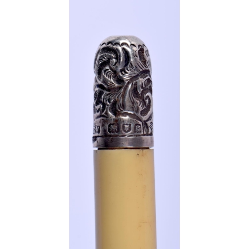 1173 - AN EDWARDIAN SILVER MOUNTED LACQUER BATON. London 1902. 45 cm long.