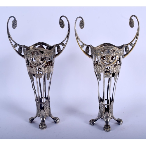 1174 - A PAIR OF ART NOUVEAU WMF SILVER PLATED VASES. 20 cm x 12 cm.