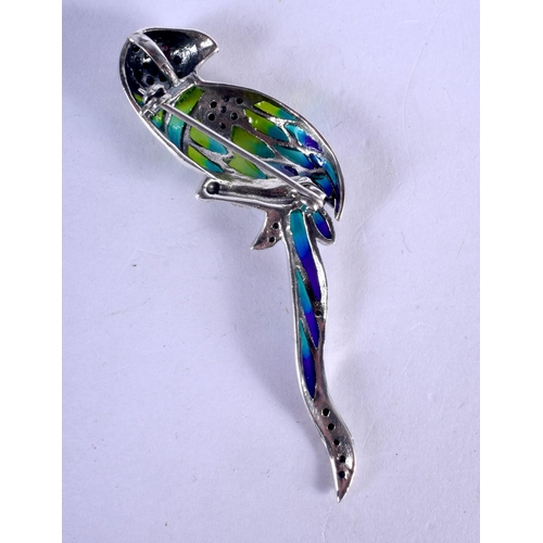 1199 - A SILVER PLIQUE A JOUR PARROT BROOCH. 9.5 grams. 7.5 cm x 2 cm.