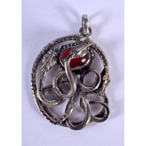 1206 - A SILVER GEM SET SNAKE BROOCH. 9 grams. 4 cm x 3 cm.