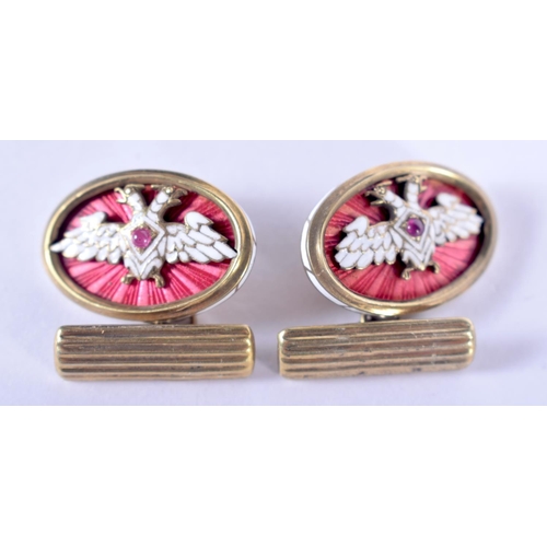 1213 - A PAIR OF CONTINENTAL ENAMELLED JEWELLED CUFFLINKS. 21 grams. 2.5 cm x 2.5 cm.