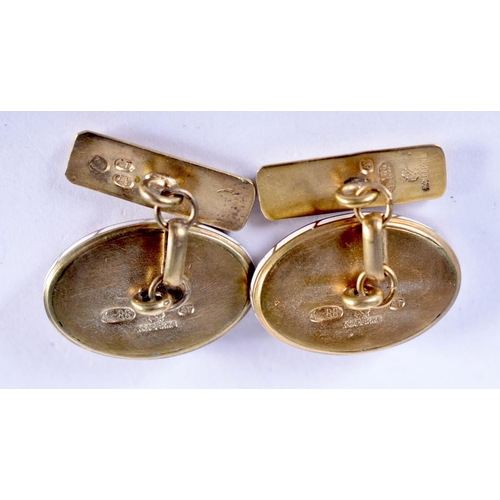 1213 - A PAIR OF CONTINENTAL ENAMELLED JEWELLED CUFFLINKS. 21 grams. 2.5 cm x 2.5 cm.