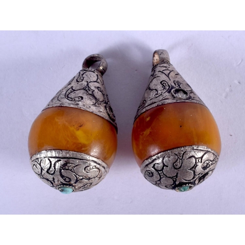 1220 - A PAIR OF EARLY 20TH CENTURY SILVER AND MABER EARRINGS. 27 grams. 4.5 cm x 2.5 cm.