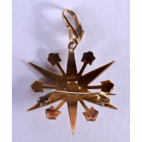 1250 - A VICTORIAN 15CT GOLD STAR BROOCH. 5 cm wide.